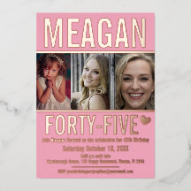45. Geburtstag drei Fotos weiches Rosa und Rose Go