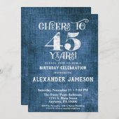 45. Geburtstag Einladung Blue Linen Rustikale Gefa (Vorne/Hinten)