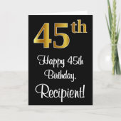 45. Geburtstag ~ Elegante Luxuriöse Imitate Gold L Karte (Vorderseite)