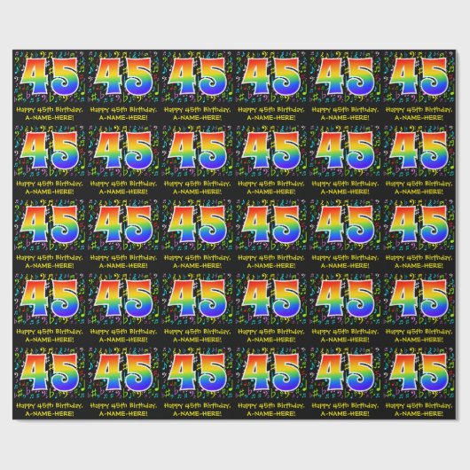 45. Geburtstag: Farbige Musiksymbole, Regenbogen 4 Geschenkpapier (Flach)