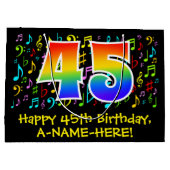 45. Geburtstag - Farbige Musiksymbole, Regenbogen Große Geschenktüte (Rückseite)