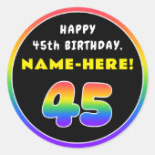 45. Geburtstag: Farbiger Regenbogen # 45, Individu Runder Aufkleber (Vorderseite)