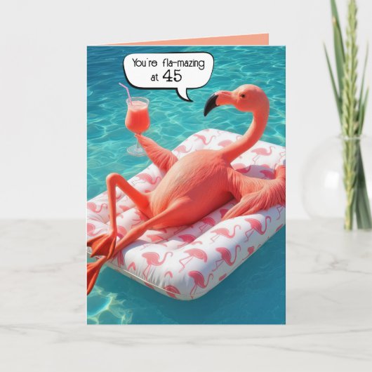 45. Geburtstag Flamingo Floating in einem Pool Karte (Vorderseite)