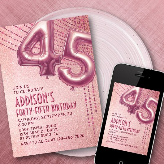 45. Geburtstag Frauen Rose Gold Einladung