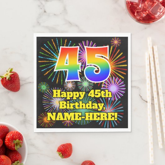 45. Geburtstag: Fun Fireworks Pattern + Rainbow 45 Serviette (Beispiel)