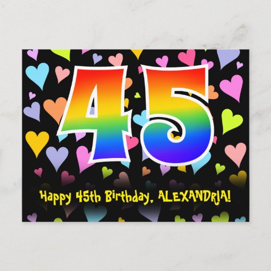 45. Geburtstag: Fun Hörmuster, Regenbogen 45 Postkarte (Vorderseite)