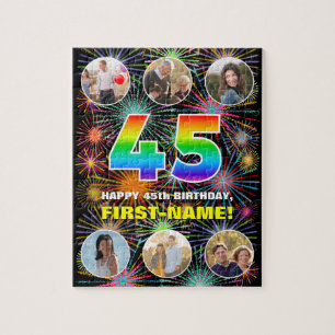 45. Geburtstag: Fun Rainbow #, Individuelle Name + Puzzle