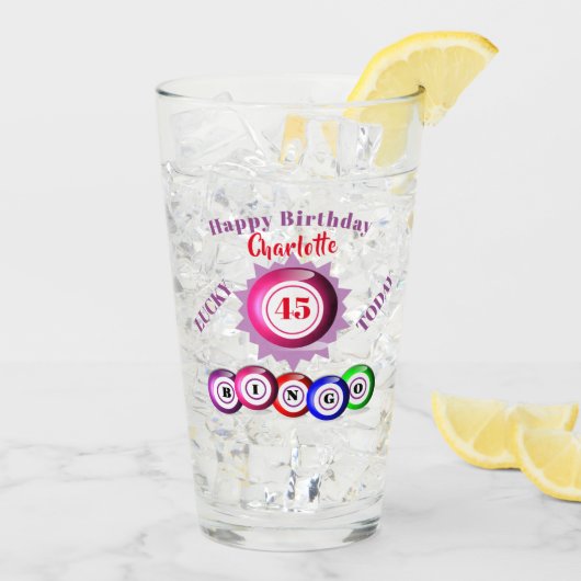 45. Geburtstag Funny Bingo Themenglas Glas (Rückseite Ice)