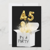 45. Geburtstag Gold Ballons in weißer Box Einladung (Vorderseite)