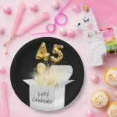 45. Geburtstag Gold Ballons in weißer Box Pappteller (Party)