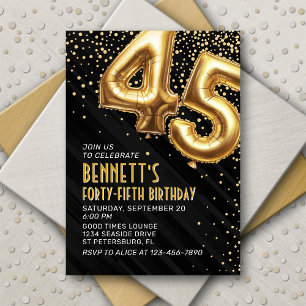 45. Geburtstag Gold Black Einladung