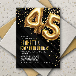 45. Geburtstag Gold Black Einladung