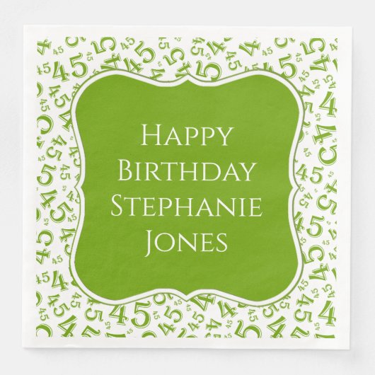 45. Geburtstag Grün/Weiß Muster 45 Serviette (Vorderseite)