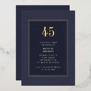 45. Geburtstag Minimal Elegant Dunkle Goldene Rahm Folieneinladung