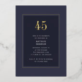 45. Geburtstag Minimal Eleganter dunkler Goldrahme Folieneinladung (Vorderseite)
