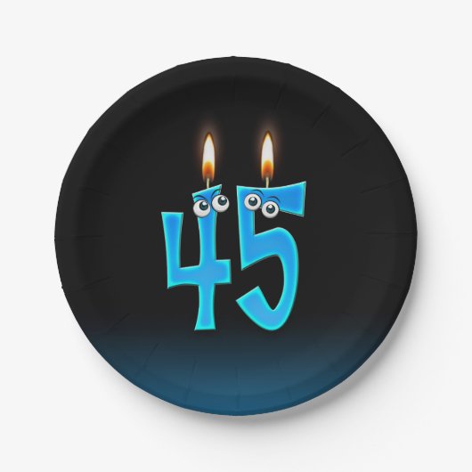 45. Geburtstag mit hellen Kerzenzahlen Pappteller (Vorderseite)