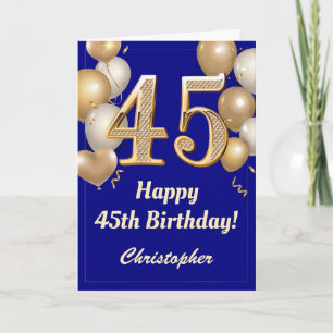 45. Geburtstag Navy Blue und Gold Balloons Confett Karte