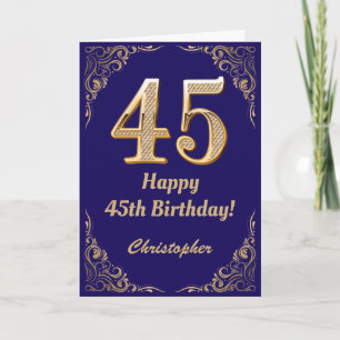 45. Geburtstag Navy Blue und Gold Glitzer Frame Karte
