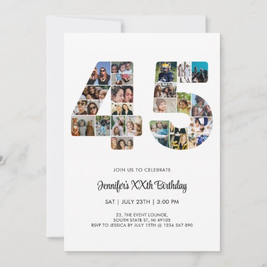 45. Geburtstag Nr. 45 Custom Foto Collage Einladung (Vorderseite)