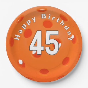 45. Geburtstag Orange Pickleball Pappteller