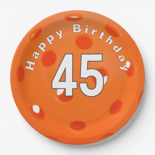45. Geburtstag Orange Pickleball Pappteller (Vorderseite)