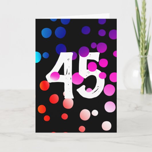 45. Geburtstag Rainbow Dots auf Black Karte (Vorderseite)