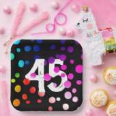45. Geburtstag Rainbow Dots auf Black Pappteller (Party)