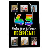 45. Geburtstag: Regenbogen "45", benutzerdefiniert Mittlere Geschenktüte (Vorderseite)