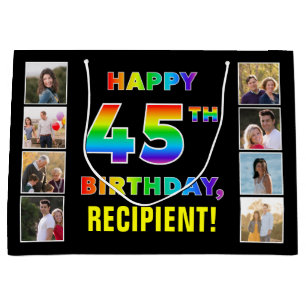 45. Geburtstag: Regenbogentext, benutzerdefinierte Große Geschenktüte