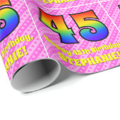 45. Geburtstag: Rosa Streifen & Herz, Regenbogen # Geschenkpapier (Rolleneckpunkt)