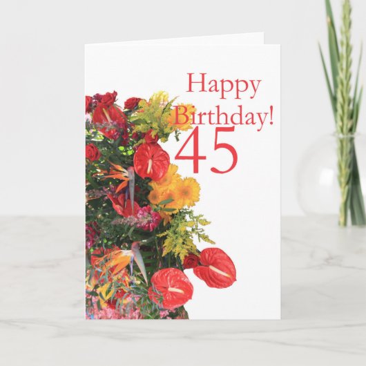 45. Geburtstag roter gelber Strauß Karte (Vorderseite)