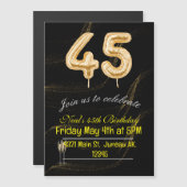 45. Geburtstag schwarzen Goldballon Zahlen Magneteinladung (Vorne/Hinten)
