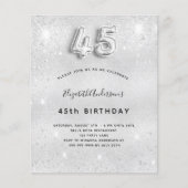 45. Geburtstag Silber Glitzer Einladung (Vorderseite)