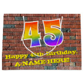 45. Geburtstag: Spaß, Graffiti-Inspiriert Regenbog Große Geschenktüte (Vorderseite)