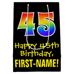 45. Geburtstag: Spaß, kühl, farbig, Regenbogen "45 Mittlere Geschenktüte