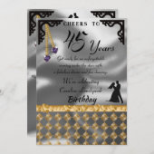 45. Geburtstag Tanz Party Silberstreifen Lila Herz Einladung (Vorne/Hinten)