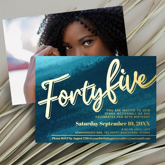 45. Geburtstagsaqua aquamarines Foto Folieneinladung