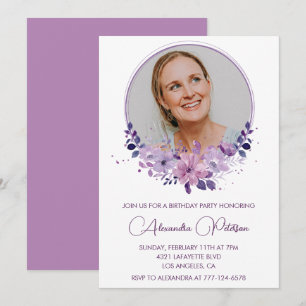 45. Geburtstagseinladung Foto Elegant Boho lila Einladung
