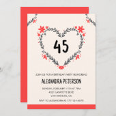 45. Geburtstagseinladungen Blumenherz Einladung (Vorne/Hinten)