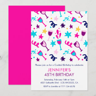 45. Geburtstagseinladungen Cocktail Modern Pink Einladung