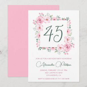 45. Geburtstagseinladungen Floral Elegant Pink Einladung