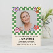 45. Geburtstagseinladungen Retro Groovy Blume Einladung (Stehend Vorderseite)