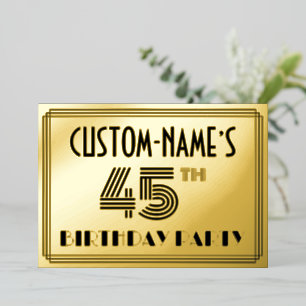 45. Geburtstagsfeier — Art Deco-Stil „45“ und Name Folieneinladung