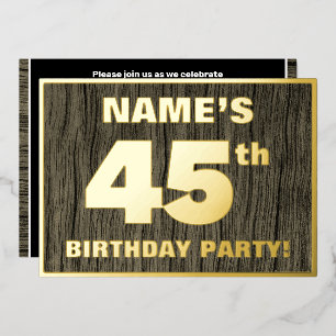 45. Geburtstagsfeier: Fettes, künstliches Holzstru Folieneinladung