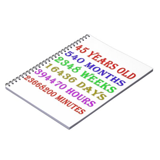 45. Geburtstagsfeiertage Notizblock (Linke Seite)