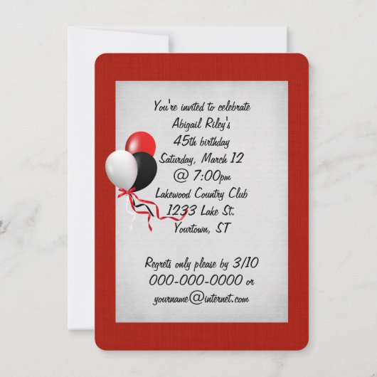 45. Geburtstagsparty Einladung (Rückseite)