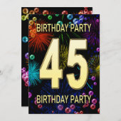 45. Geburtstagsparty Einladung Feuerwerk Blasen (Vorne/Hinten)