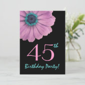 45. Geburtstagsvorlage - Rosa Daisy Einladung (Stehend Vorderseite)