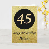 45. Happy Birthday Black and Gold Glitzer Card Karte (Gelbe Blume)