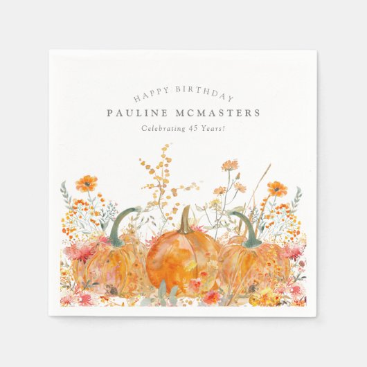 45. Happy Birthday Pumpkin Wildblume Custom Serviette (Vorderseite)
